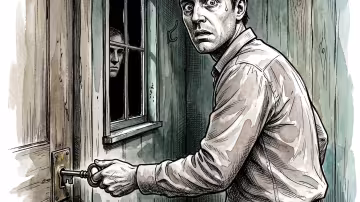 Vyděšený Jarek se snaží uniknout ze zamčeného pokoje.